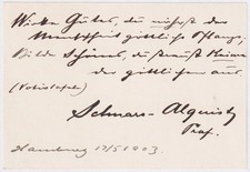 Hugo Schnars-Alquist Maler Autograph Handschrift Schiller Zitat 1903