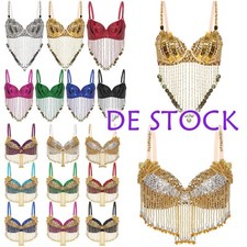 Damen Glitter Bauch Tanz Crop Tops Perlen Pailletten BH Tank Top Festival Club