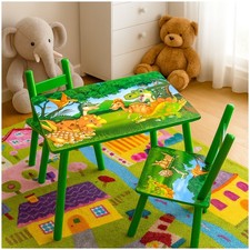 Kindertisch mit Stühlen Kinder Sitzgruppe Dino Motiv bunt aus MDF Kindertischgru