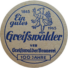 ALTER DDR BIERDECKEL VEB Greifswalder Brauerei Gründung 1865 Bierfilze von 1965