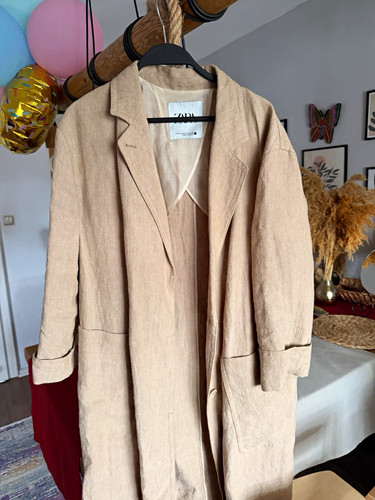 Zara damen mantel beige leinen - zara,