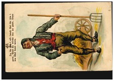 Karikatur-AK Bauerntyp mit Gabel und Mistkarre, KIRSCHBERG (SACHSEN) 31.12.1903