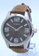 SALE Oozoo Basic Damen - Herrenuhr Lederarmband mittelbraun/silber Ø46mm C1064L