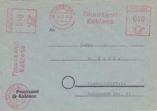 Dienstbrief mit Freistempel / AFS Finanzamt Koblenz, 1957