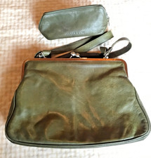 Volker Lang große Leder Handtasche Grace BT9 Bügelverschluß grün + extra Etui