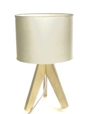 Stylische Tischleuchte Dreibein Nachttischlampe E27 Holz Stoff