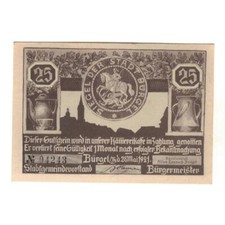 [#324926] Geldschein, Deutschland, Burgel Stadt, 25 Pfennig, personnage, 1921, 1