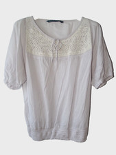 ?T-Shirt Rundhals Häkelapplikation Raffung Grau Gr.S Zara (NP:30€)