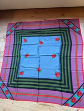 Kenzo Seide Tuch Seidentuch blau grün rot Rosen Chiffon  vintage  90 x 90 cm
