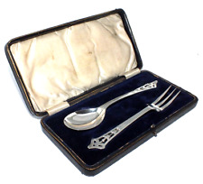 Massiv Silber Antik Löffel Und Gabel Vorlage Satz IN Enganliegend Schutzhülle