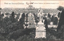 Gruss aus Sansouci -Potsdam ,Schloss Sansouci m.Denkmal Friedrich d.Gr.  1905