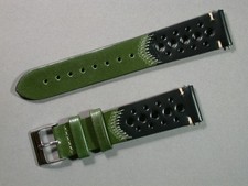 Extravagantes echt Leder Uhrenarmband Grün gelocht 20mm Edelstahlschließe 7626