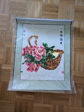 Suzhou-Stickerei Blumen In Einem Korb Vintage Handarbeit China