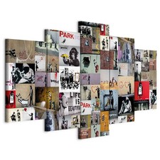 Banksy Vlies Leinwandbild 5 tlg Wandbilder XXL Abstrakt Street Art Collage