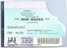 Iron Maiden Ticket 1995 - X-Factour Tour - Hamburg Docks - Konzert Karte Vintage