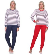 Neu Frauen/Damen Frottee Schlafanzug/PYJAMA Blau/Rot Baumwolle Langarm Bund 3804