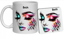 Personalisierter Kaffeebecher mit Beauty-Motiv 11 Unzen Make-up-Liebhaber Geschenk Teetasse Kunst Skizze