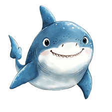 Watercolor shark sticker sea