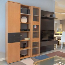 Gruber & Schlager Wohnwand Logo Lack Schiefer Ahorn Birnbaum