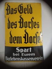 Emailschild,Emailleschild,gewölbt"Das Geld des Dorfes dem Dorfe"Boos&Hahn,Erbe!