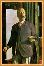 Selbstbildnis im Atelier Arnold Böcklin Farbpalette Staffelei LW H A1 0086
