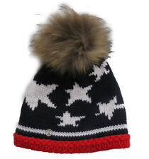 BOGNER Kids Strickmütze Fellbommel Mütze Ski Wolle schwarz Sterne Gr. S (58 cm)