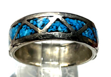 Aparter vintage unisex Bandring 925 Silber Ring mit Türkis Mosaik Ø 17,5mm RG 55