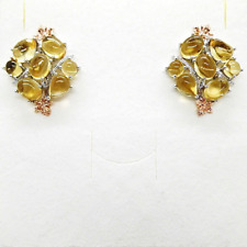 Mix Cabochon Citrin Ohrringe 925 Silber 585 Bicolor vergoldet