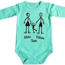 Bio Baby Body Strampler Babybody Strichmännchen Familie MIT oder OHNE Wunschname