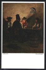 Künstler-AK August Roeseler: Abendschoppen, Vier Männer im Wirtshaus 