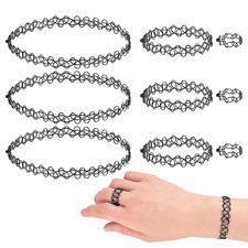 9-teiliges Choker Set Elastische Tattoo Halskette Armband Ringe Boho Style