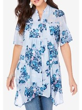 Big-Size Sommer Baumwolle Kurzarm Tunika Bluse Flower Roamans Gr. 46 - 60 #V20