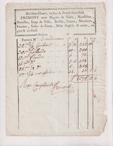 1780 rechnungen frémond - rechnungen.,