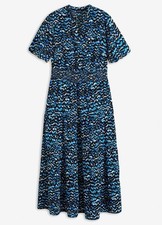 Maxikleid Gr. 48 Schwarz Azurblau Weiß Floral Freizeitkleid Maxi-Kleid Neu