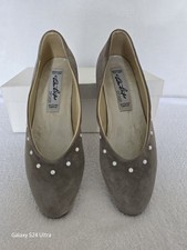 Walter Käfer Vintage Luxus Ballerina Gr.37 Veloursleder mit Perlen im Karton.TOP