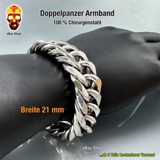 21 mm breites schweres Doppel- Panzerarmband - Biker Herren Edelstahl Skull 20