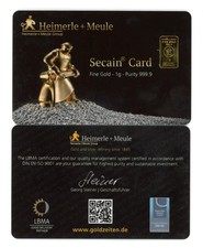 Goldbarren 1 Gramm 999.9 Gold Heimerle und Meule Secain Card