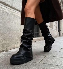 Damen Stiefel Boots Overknees Stiefeletten Plateau Gr. 36-41 schwarz