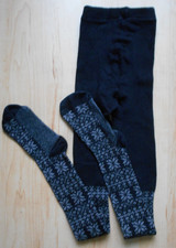 Strumpfhose Gr. 146 152 Schwarz Weiß Norwegermuster Baumwollmischung
