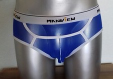 MANVIEW Herren Slip transparent blau/weiß Gr. M tiefe Tasche