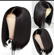 Bob Perücke Echthaar kurz glatt Lace Front Wig 