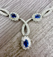 Massiver 14K Weißgold 1,0 TCW Saphir 0,3 Diamant Anhänger Halskette 19" 12 Gramm