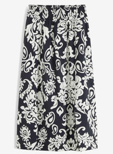 Rock mit Smock-Bündchen Gr. 44 Wollweiß Schwarz Graphisch Freizeitrock Neu