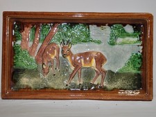 Kachel f. Kachelofen Relief-Ofenkachel Rehe a. Waldlichtung Keramik 40x23.5cm