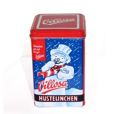 Nostalgische Villosa Hustelinchen Blechdose Dose Vintage Schneemann-Motiv leer