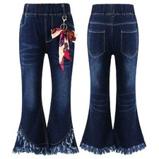 DE High Waist Jeans Schlaghose Kinder Mädchen Stretchy Boyfriends Jeans Hosen