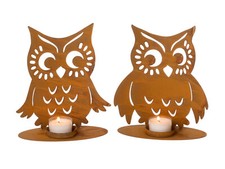 2er Set Teelichthalter Eule |Windlicht für Teelichter | Rost auf Stand | 16x18cm