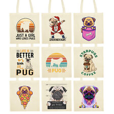 Stoffbeutel Mops Pug Beutel Einkaufstasche Cotton Bag Shopper Baumwolle natur