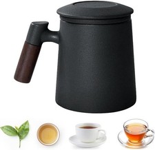 Teetasse mit Deckel und Sieb 300 ml Holzgriff Teebecher mit Teesieb und Deckel
