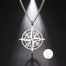 Kompass Halskette Damen Herren Silber Gold Kette mit Anhänger Edelstahl Schmuck
